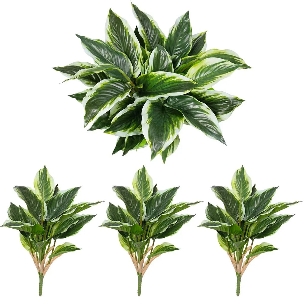 3PCS Artificial Tropical Green Plants – 15.75" Fake Hostas Outdoor Artificial Pl